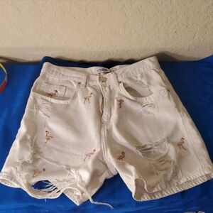 Zara Basic off white short jeans with flamingo size 4